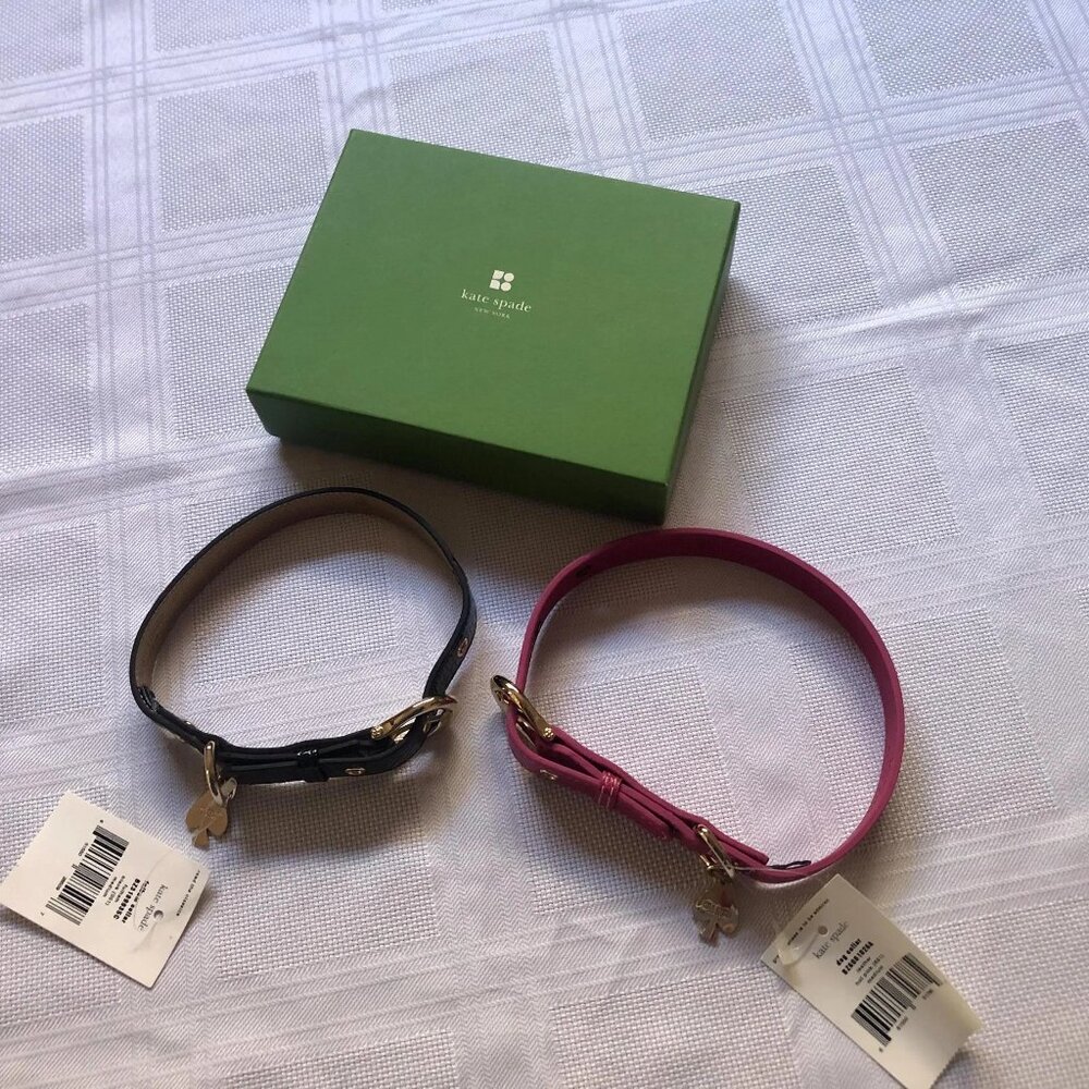 Retro cool Kate Spade dog collars - size Medium - Patent black leather and pink
